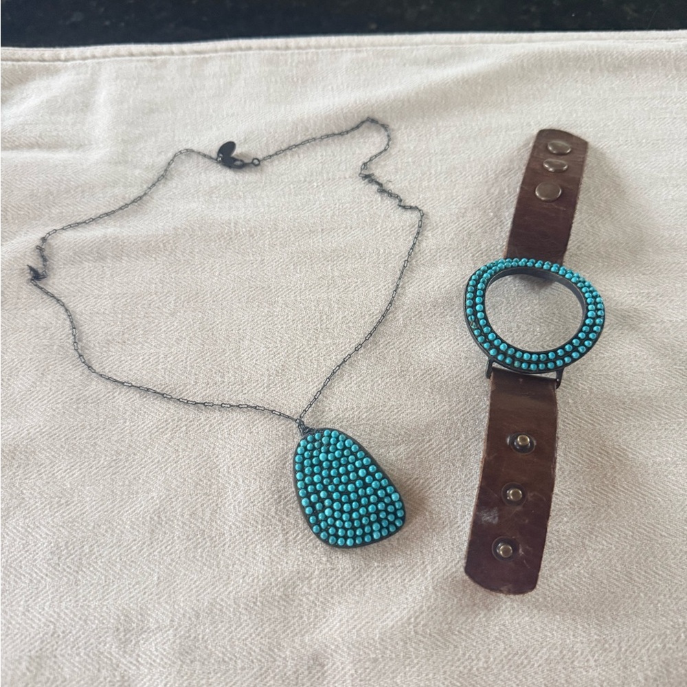 Rebel Designs Turquoise Beaded Necklace And Cuff Set